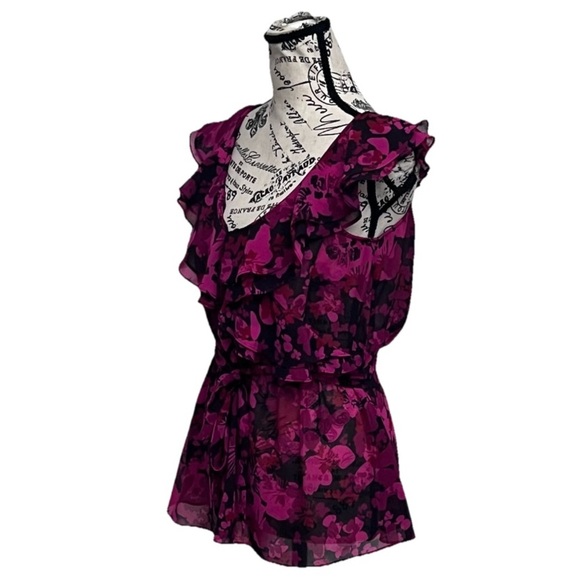 Vtg Y2K Express Sheer Floral Ruffle Top M Dark Romantic Goth Fairy Coquette - Picture 3 of 11